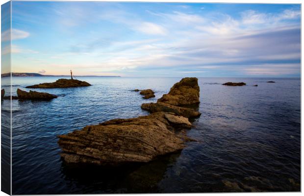 Hannafore Beach and rocks Canvas Print by Oxon Images