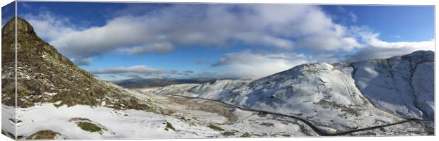 Bwlch Y Groes in the Snow Canvas Print by Oxon Images