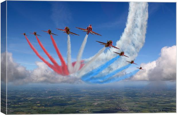 Red Arrows Smoke on Go Canvas Print by Oxon Images