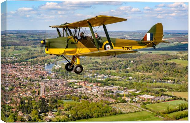 Tiger Moth Over Henley on Thames Canvas Print by Oxon Images