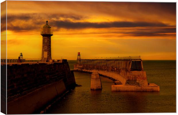 Whitby Harbour Piers Canvas Print by Oxon Images