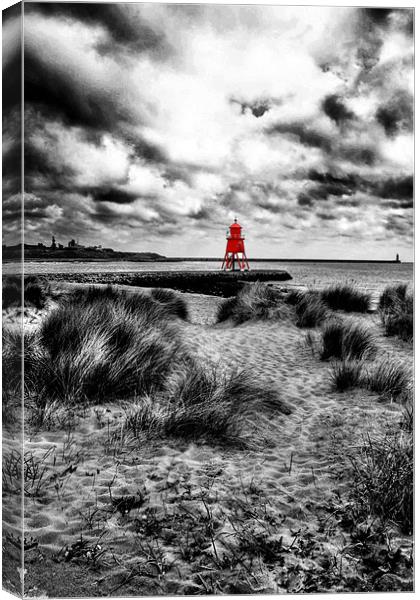Red Groyne in a Mono World Canvas Print by Toon Photography