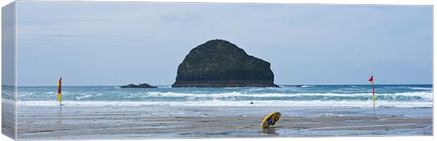 Surfing at Trebarwith Canvas Print by David Wilkins