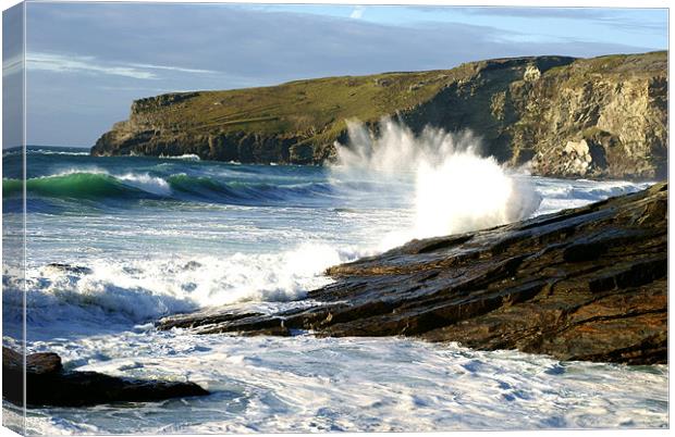 Trebarwith Seaspray Canvas Print by David Wilkins