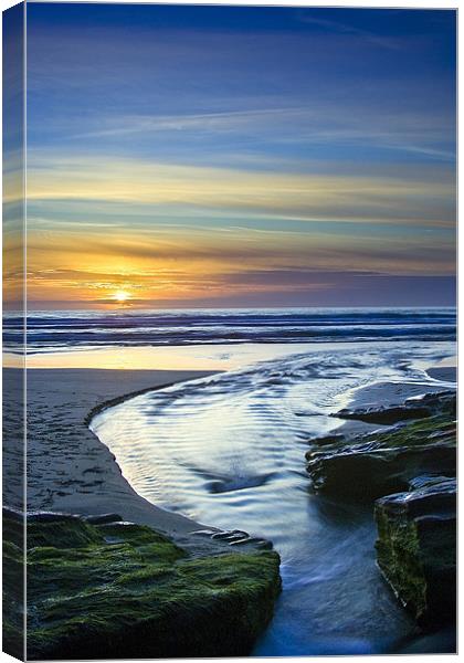 Sunset in the Stream at Trebarwith Strand Canvas Print by David Wilkins