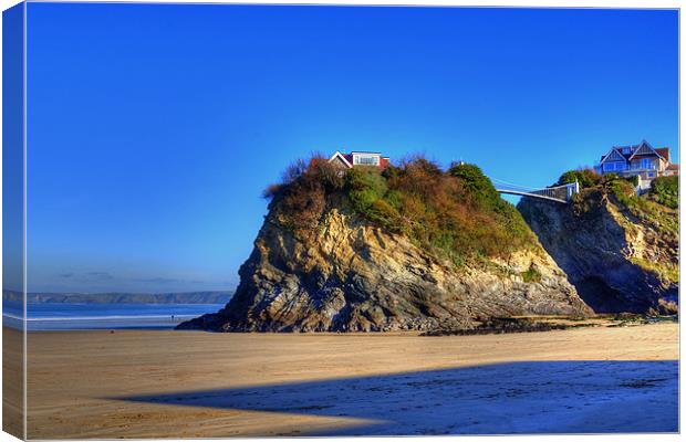 Island Rock Newquay Canvas Print by David Wilkins