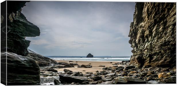 Cave View Trebarwith Canvas Print by David Wilkins