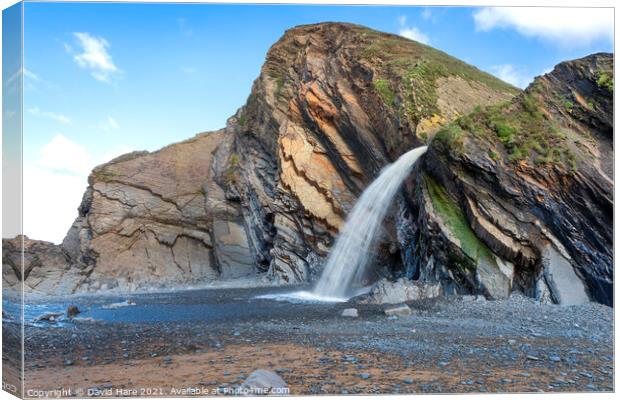 Sandymouth Waterfall Canvas Print by David Hare