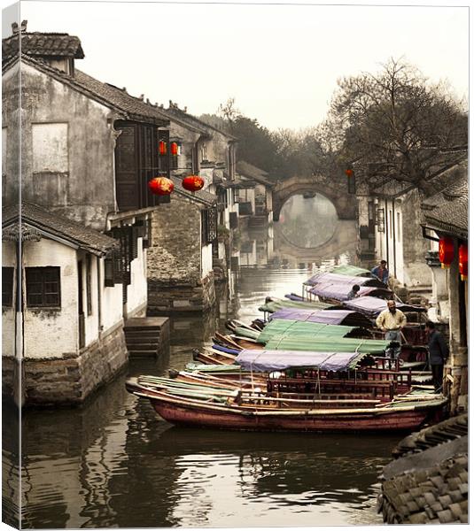 China Watertown Canal Boats Canvas Print by Jim Leach