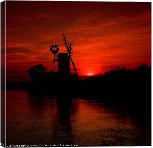 Turf Fen Sunset Canvas Print by Roy Scrivener