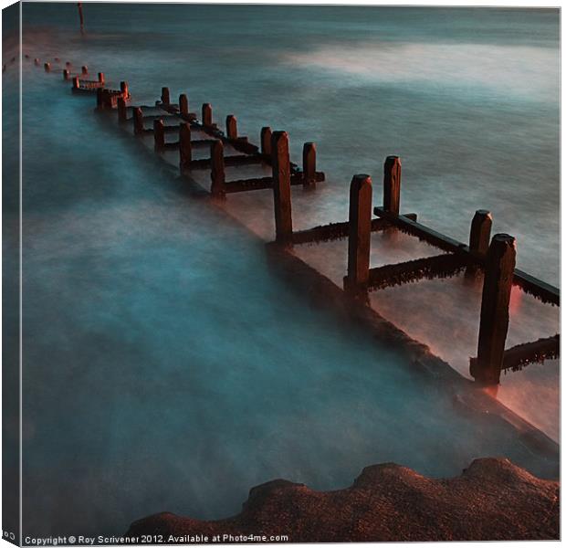 Overstrand sea defences Canvas Print by Roy Scrivener