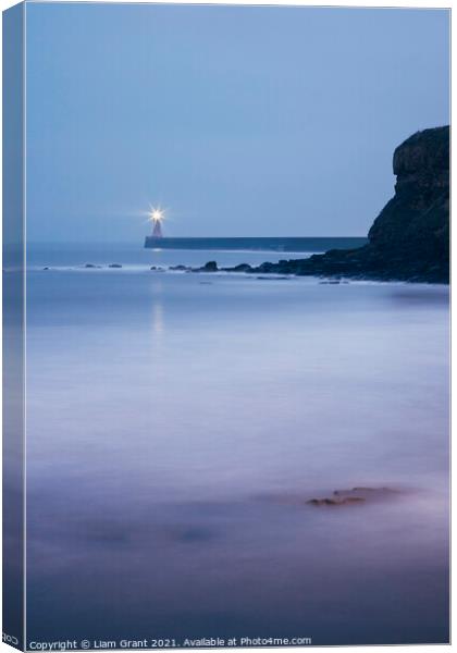 Lighthouse and breaking waves at dusk twilight. Tynemouth, North Canvas Print by Liam Grant