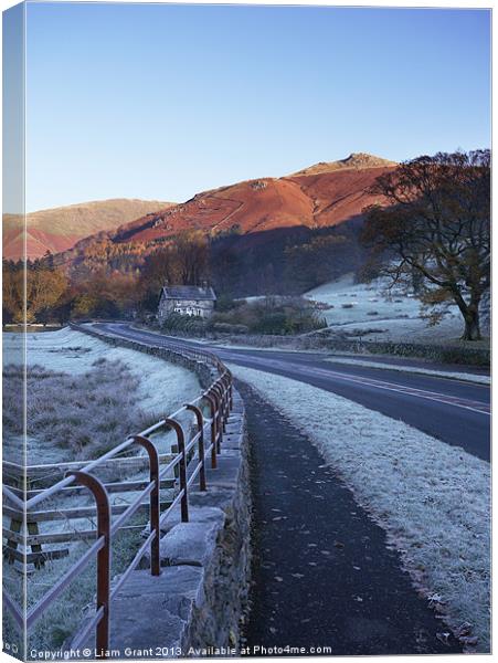 Frost covered road to Grasmere, Lake District. Canvas Print by Liam Grant