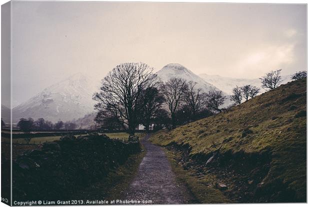 Snowing. Footpath to farmhouse. Brothers Water, La Canvas Print by Liam Grant