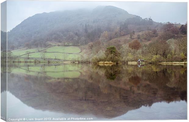 Boathouse reflection on Rydal Water. Canvas Print by Liam Grant