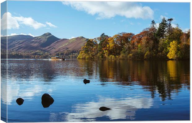 Tour boat on Derwent Water with Cat Bells beyond. Canvas Print by Liam Grant