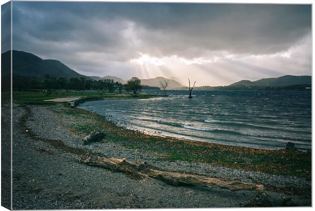Evening light, wind and waves on Ullswater near Po Canvas Print by Liam Grant