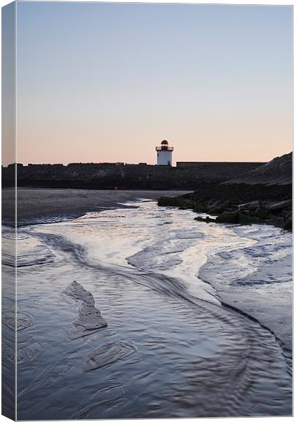 Burry Port lighthouse at twilight. Wales, UK. Canvas Print by Liam Grant