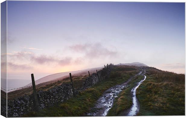 Mountain path and fence at sunset. Derbyshire, UK. Canvas Print by Liam Grant
