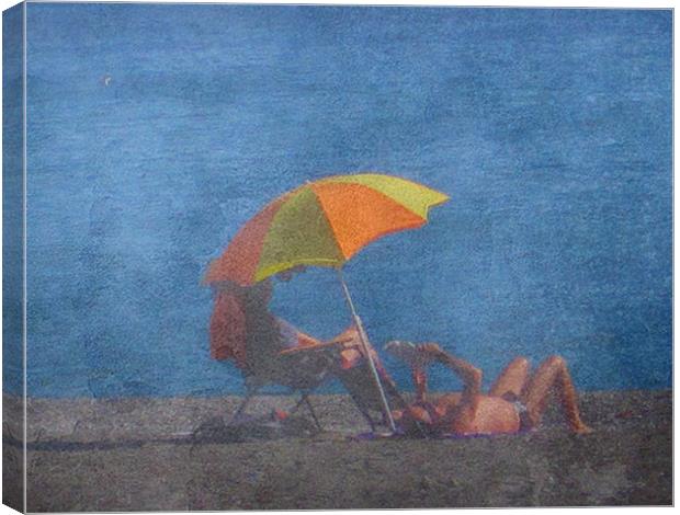 Beach Brolly Canvas Print by Gary Miles