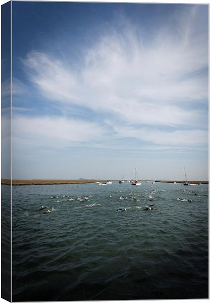 Norfolk Swimmers Canvas Print by Simon Wrigglesworth
