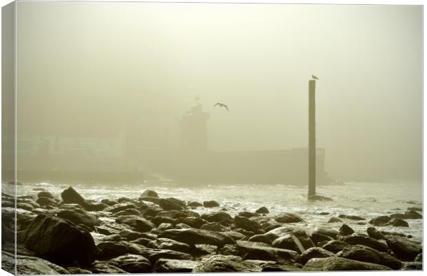 Lynmouth Harbour in a Sea Mist Canvas Print by graham young