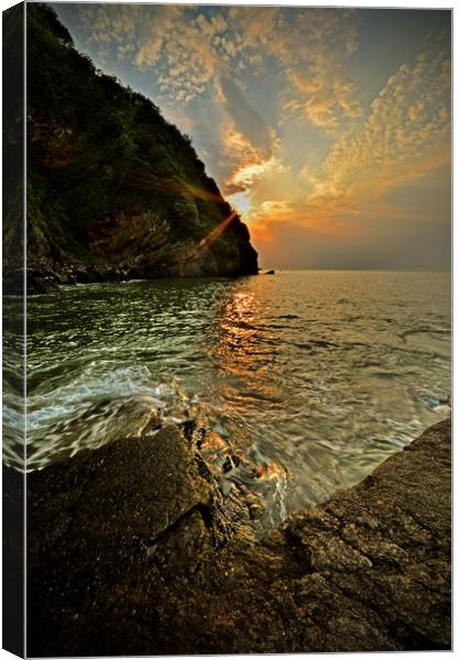 Sunset at Lee Abbey Bay Canvas Print by graham young