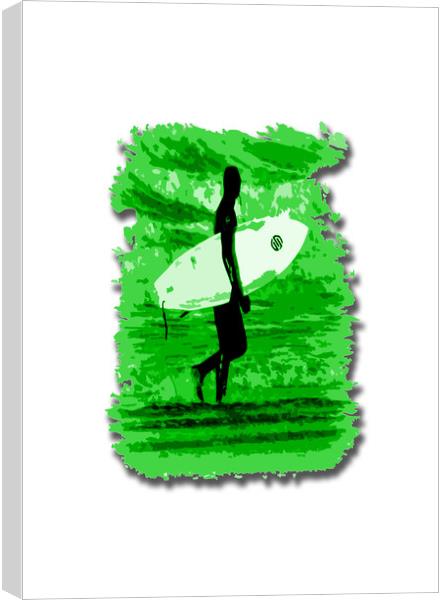 Surfer Silhouette in Green Canvas Print by graham young