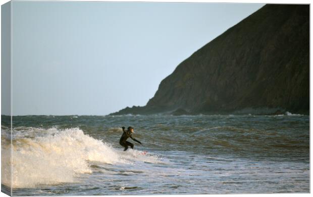 Surfer at  Lynmouth Canvas Print by graham young