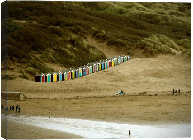 Colourful Beach huts on Saunton Sands  Canvas Print by graham young
