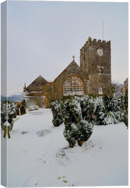 A Winter Wonderland at St Marys Church Lynton Canvas Print by graham young