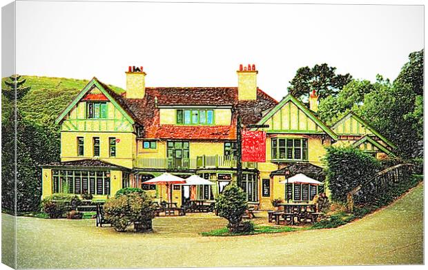 The Hunters Inn (coloured drawing effect) Canvas Print by graham young