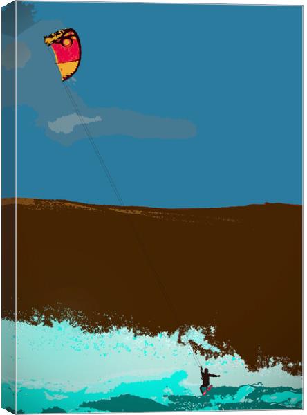 Kite Surfer at Woolacombe (posterised) Canvas Print by graham young