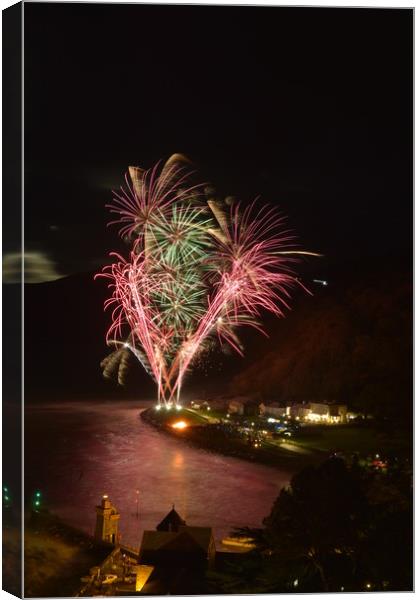 A Dazzling Firework Symphony over Lynmouth  Canvas Print by graham young