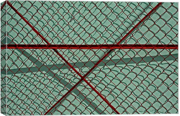 Red Fence on Green Canvas Print by Tania Bloomfield