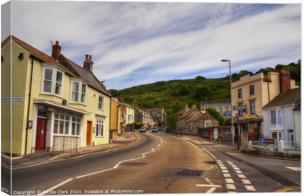 Charming Village with a Painterly Sky Canvas Print by Nicola Clark