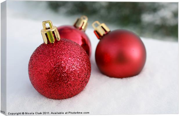 Red Christmas Baubles Canvas Print by Nicola Clark