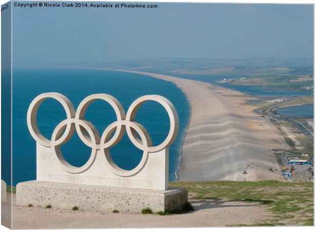 Chesil Beach and Olympic Rings Canvas Print by Nicola Clark