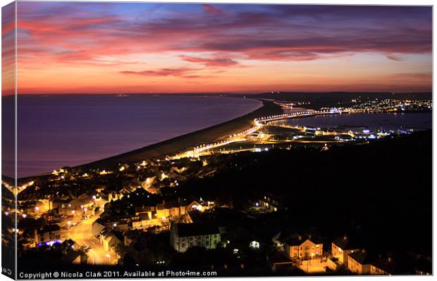 Night View Over Chesil Beach Canvas Print by Nicola Clark