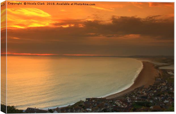 Sunset Over Chesil Canvas Print by Nicola Clark