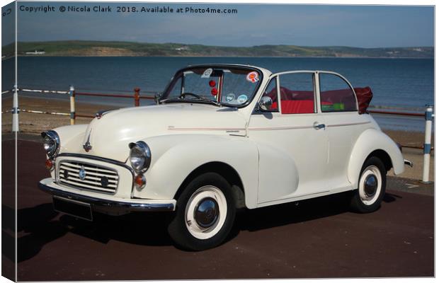 Retro Morris Minor Cabriolet by the Seaside Canvas Print by Nicola Clark