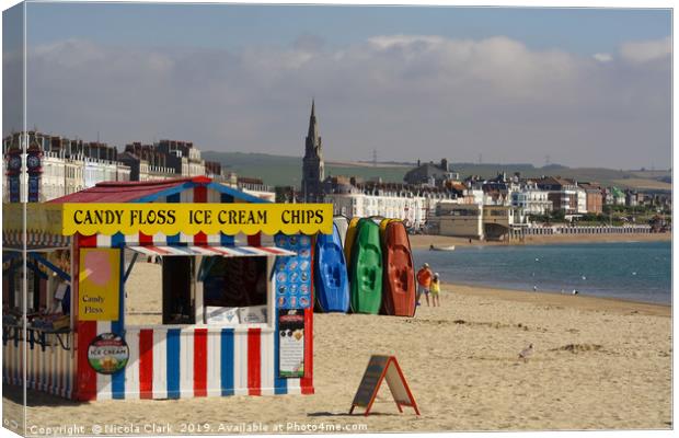 Ice Cream Kiosk Weymouth Beach Canvas Print by Nicola Clark