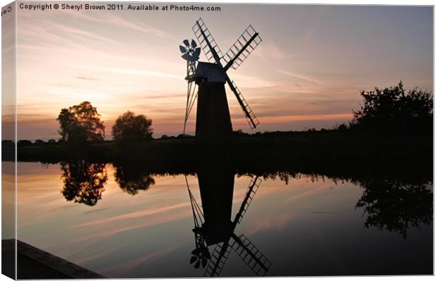 Sunset over windmill Canvas Print by Sheryl Brown