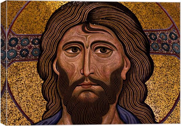Christ mosaic, Cefalu Cathedral, Sicily Canvas Print by Raymond Gilbert