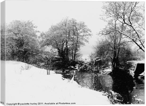 Snow.Rhymney Valley River.Wales. Canvas Print by paulette hurley