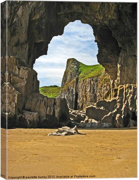 Lydstep Cavern's.Pembrokeshire. Canvas Print by paulette hurley