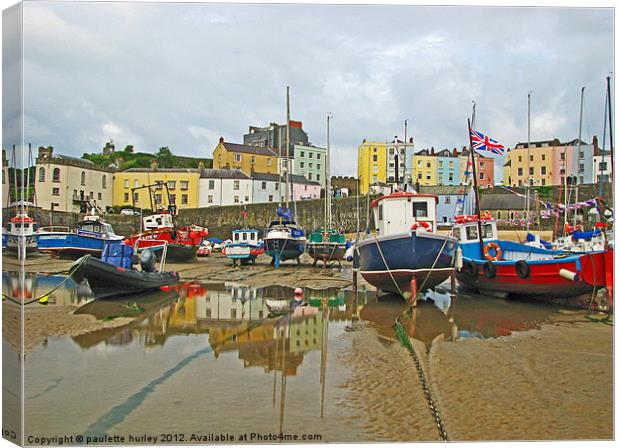 Tenby Harbour. Light Reflection. Canvas Print by paulette hurley