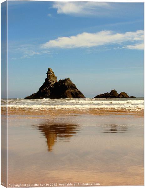 Church Rock.Reflection.Pembrokeshire. Canvas Print by paulette hurley