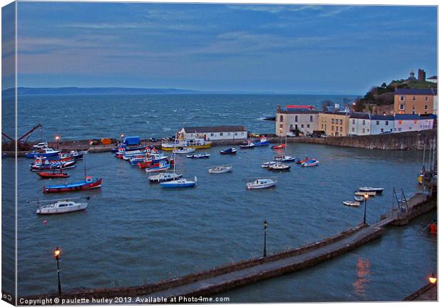 Tenby Harbour. Evening High Tide. Canvas Print by paulette hurley