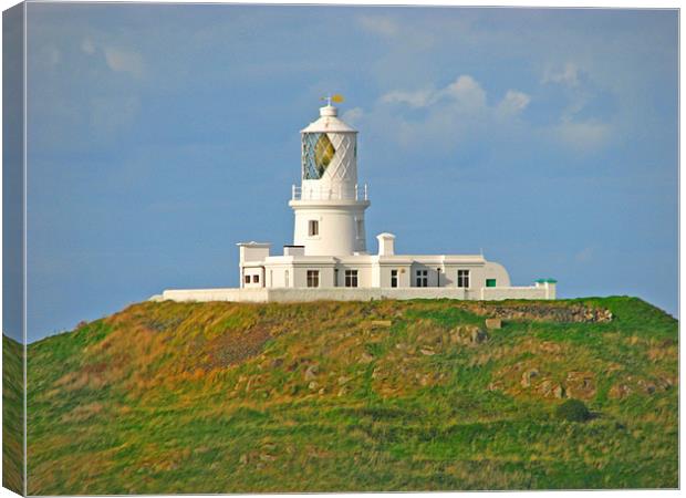 Strumble Head Lighthouse By Day Canvas Print by paulette hurley